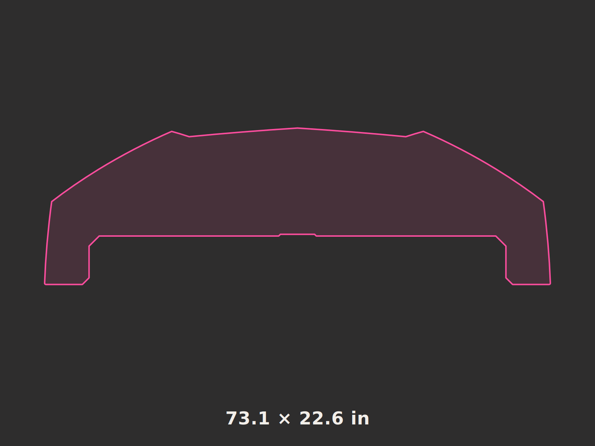 Front splitter outline, 73.1 × 22.6 in