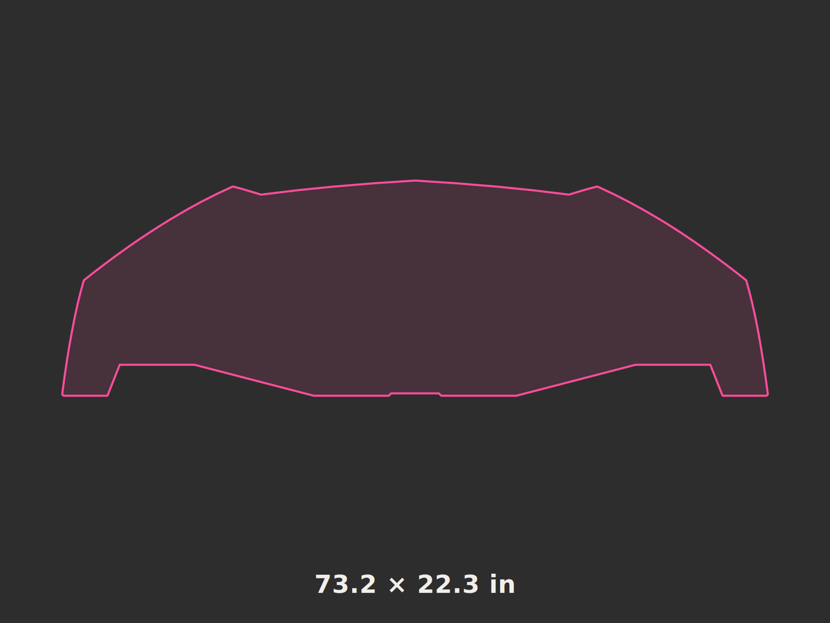 Front splitter outline, 73.2 × 22.3 in