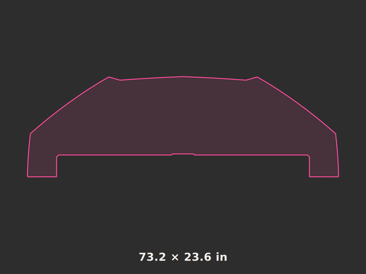 Front splitter outline, 73.2 × 23.6 in
