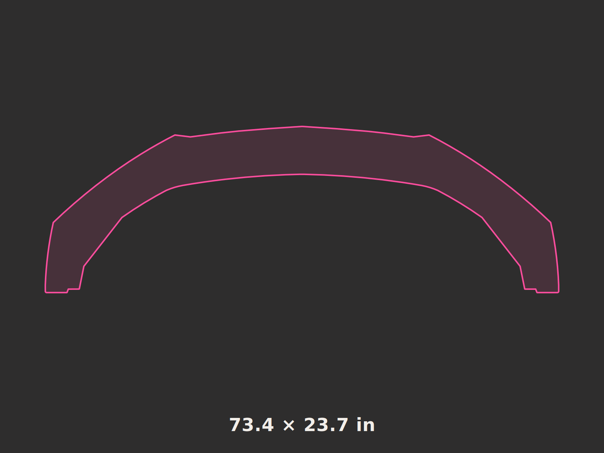 Front splitter outline, 73.4 × 23.7 in