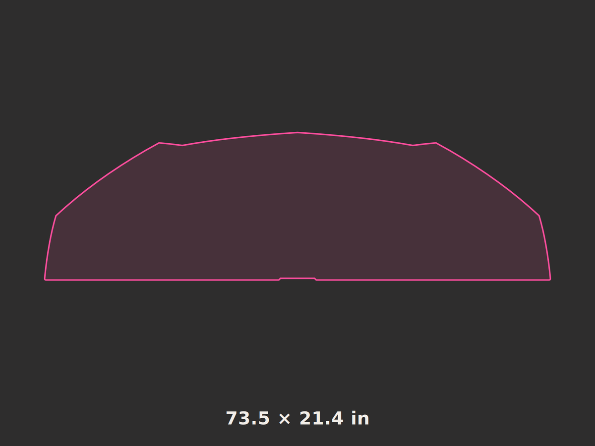 Front splitter outline, 73.5 × 21.4 in