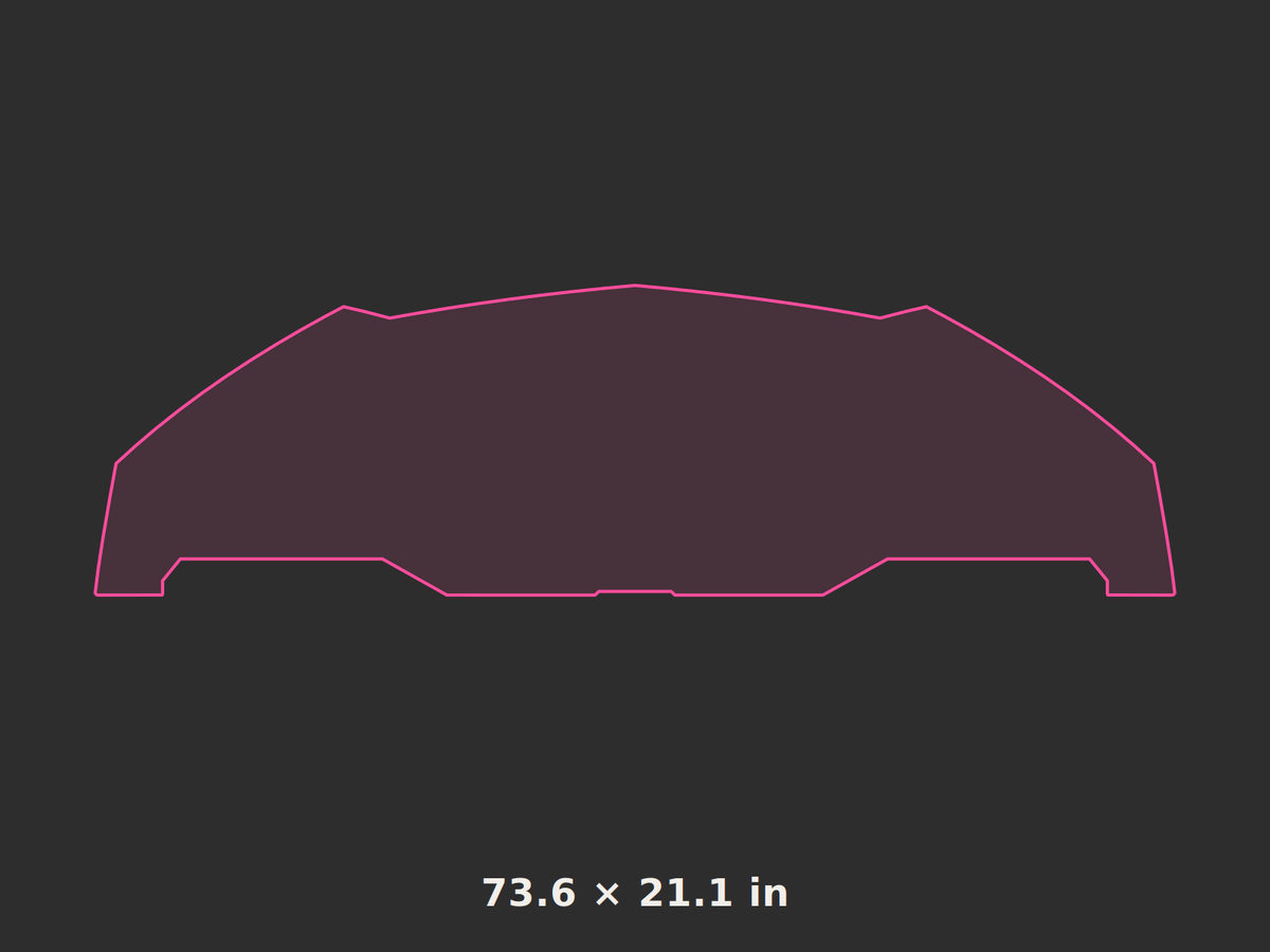 Front splitter outline, 73.6 × 21.1 in