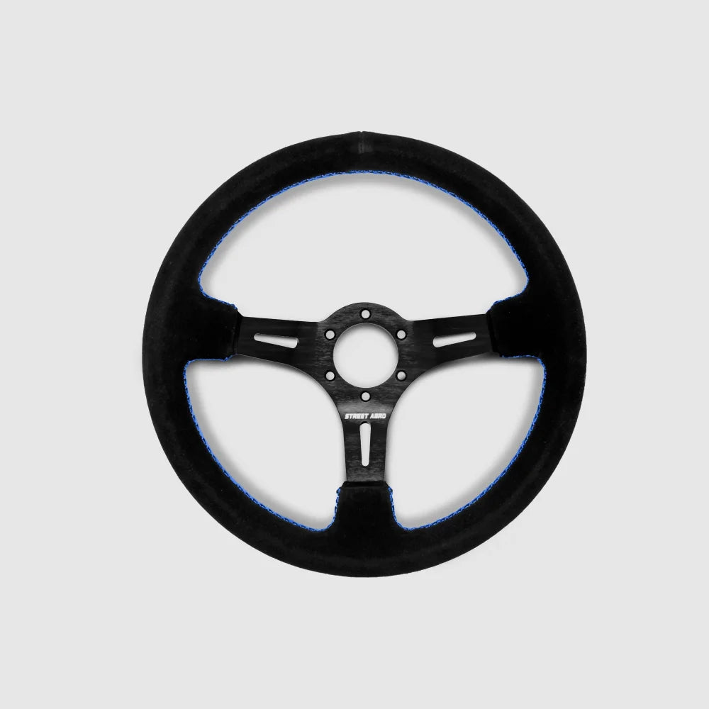 Suede Brushed Aluminum Steering Wheel - Blue Stitched Interior Accessories