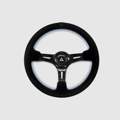 Suede Brushed Aluminum Steering Wheel - Blue Stitched Interior Accessories