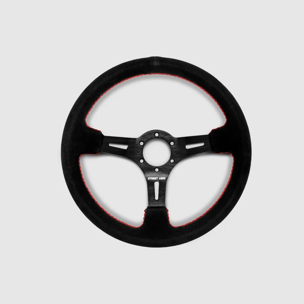 Suede Brushed Aluminum Steering Wheel - Red Stitched Interior Accessories