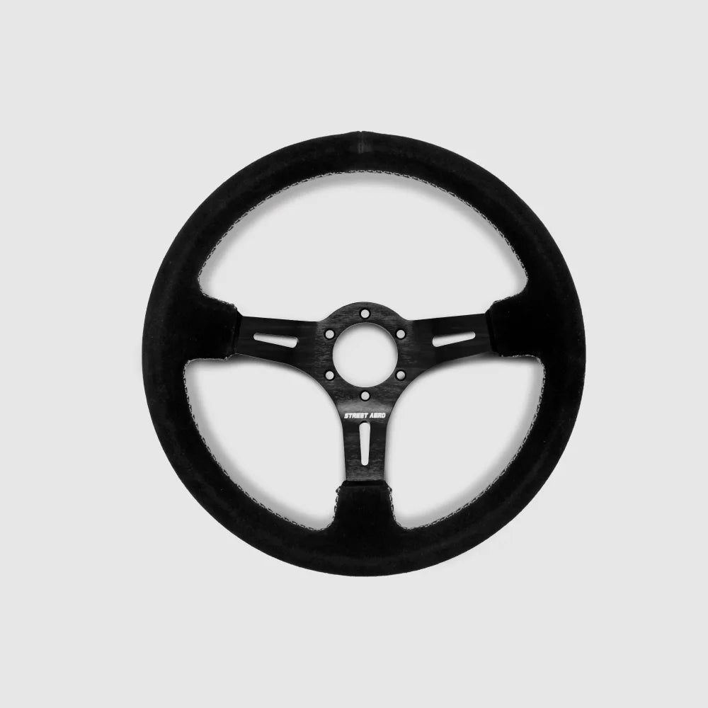 Suede Brushed Aluminum Steering Wheel - White Stitched Interior Accessories