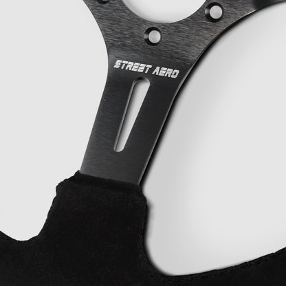 Suede Brushed Aluminum Steering Wheel - Black Stitched Interior Accessories