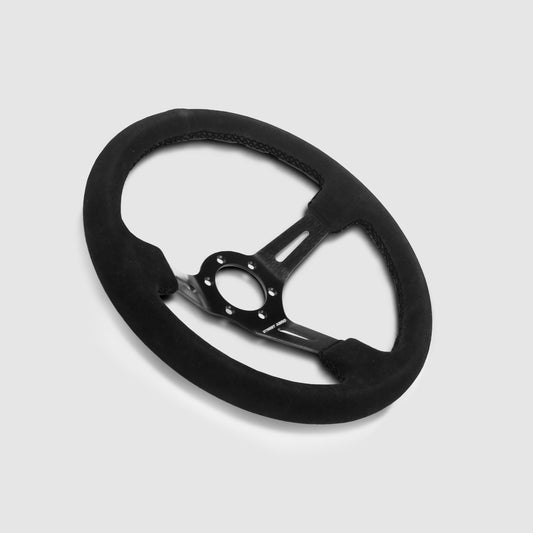 Suede Brushed Aluminum Steering Wheel - Black Stitched Interior Accessories