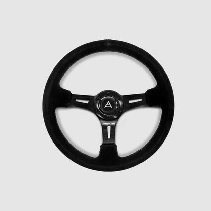 Suede Brushed Aluminum Steering Wheel - Black Stitched Interior Accessories