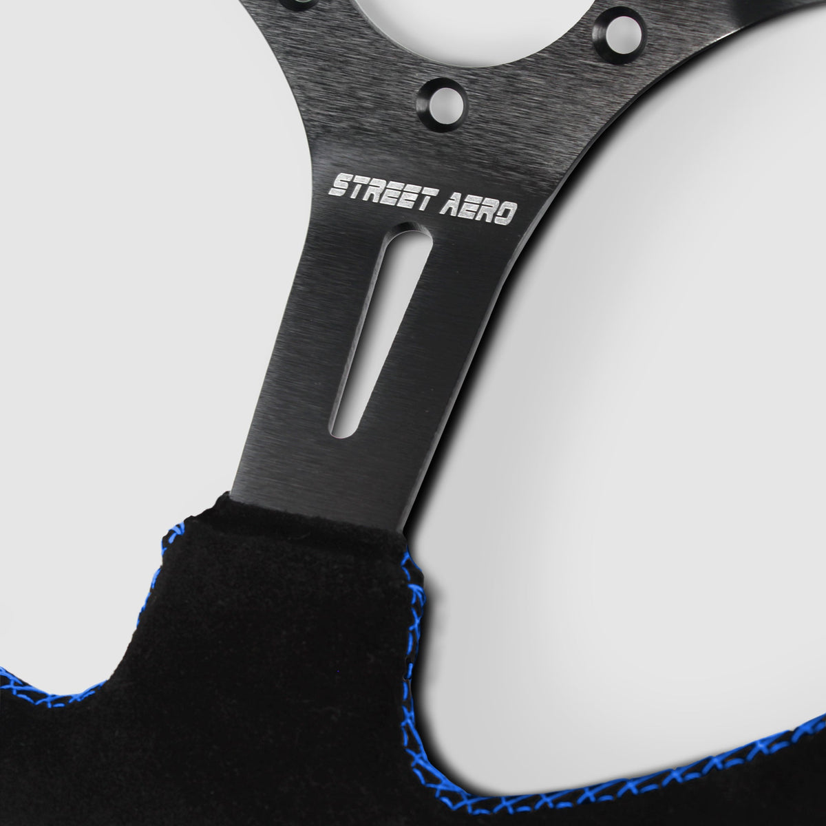 Suede Brushed Aluminum Steering Wheel - Blue Stitched Interior Accessories
