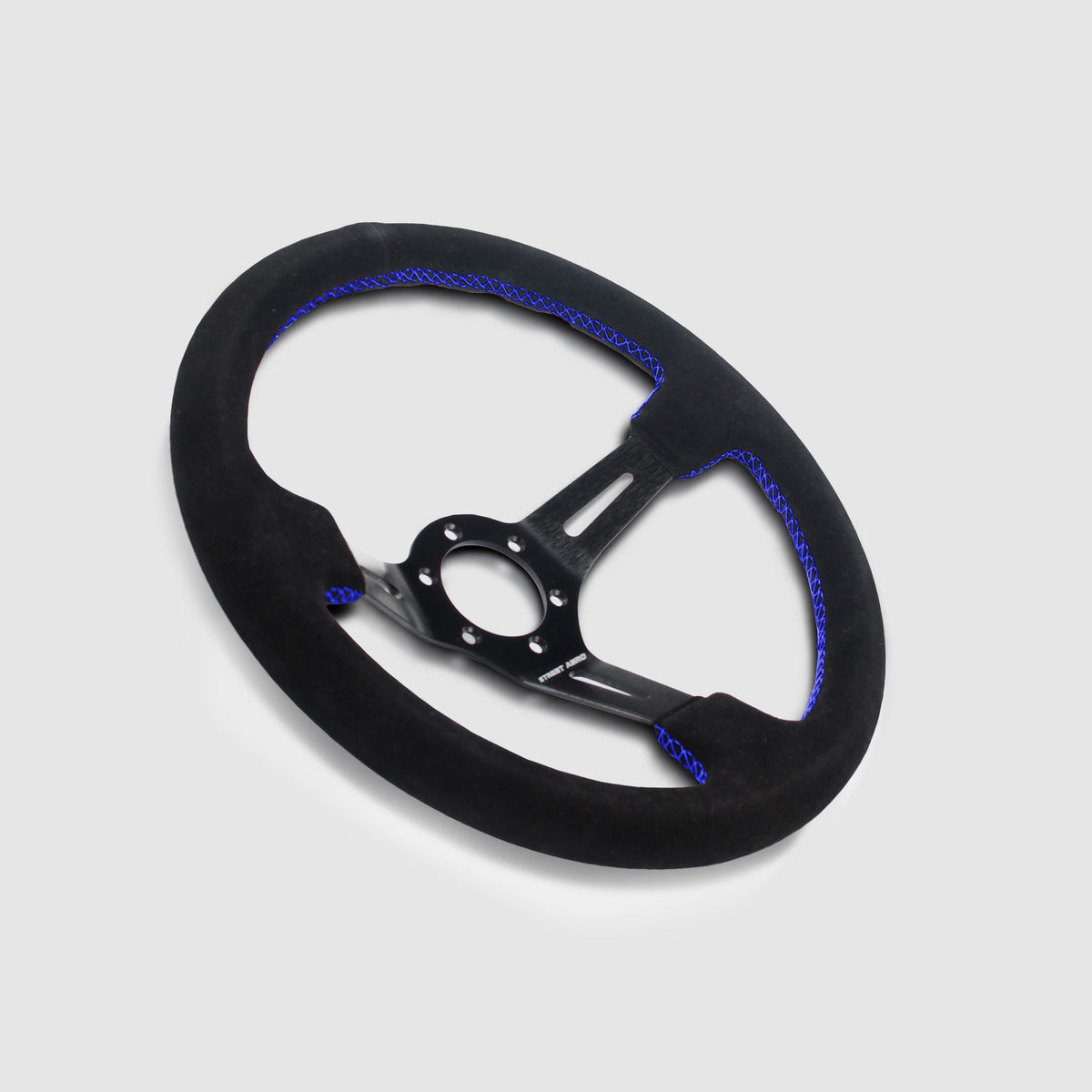Suede Brushed Aluminum Steering Wheel - Blue Stitched Interior Accessories