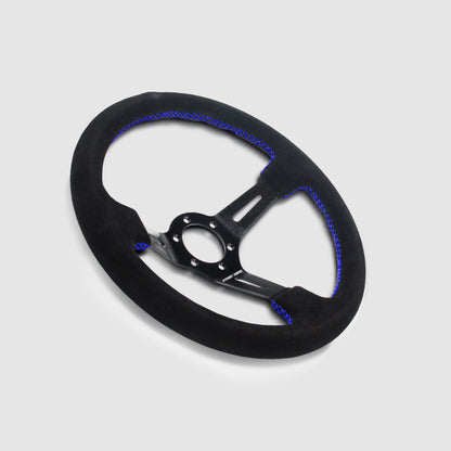 Suede Brushed Aluminum Steering Wheel - Blue Stitched Interior Accessories