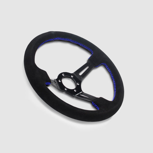 Suede Brushed Aluminum Steering Wheel - Blue Stitched Interior Accessories