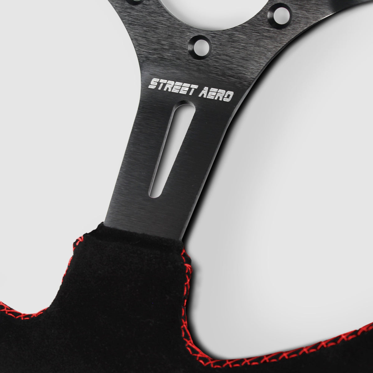 Suede Brushed Aluminum Steering Wheel - Red Stitched Interior Accessories