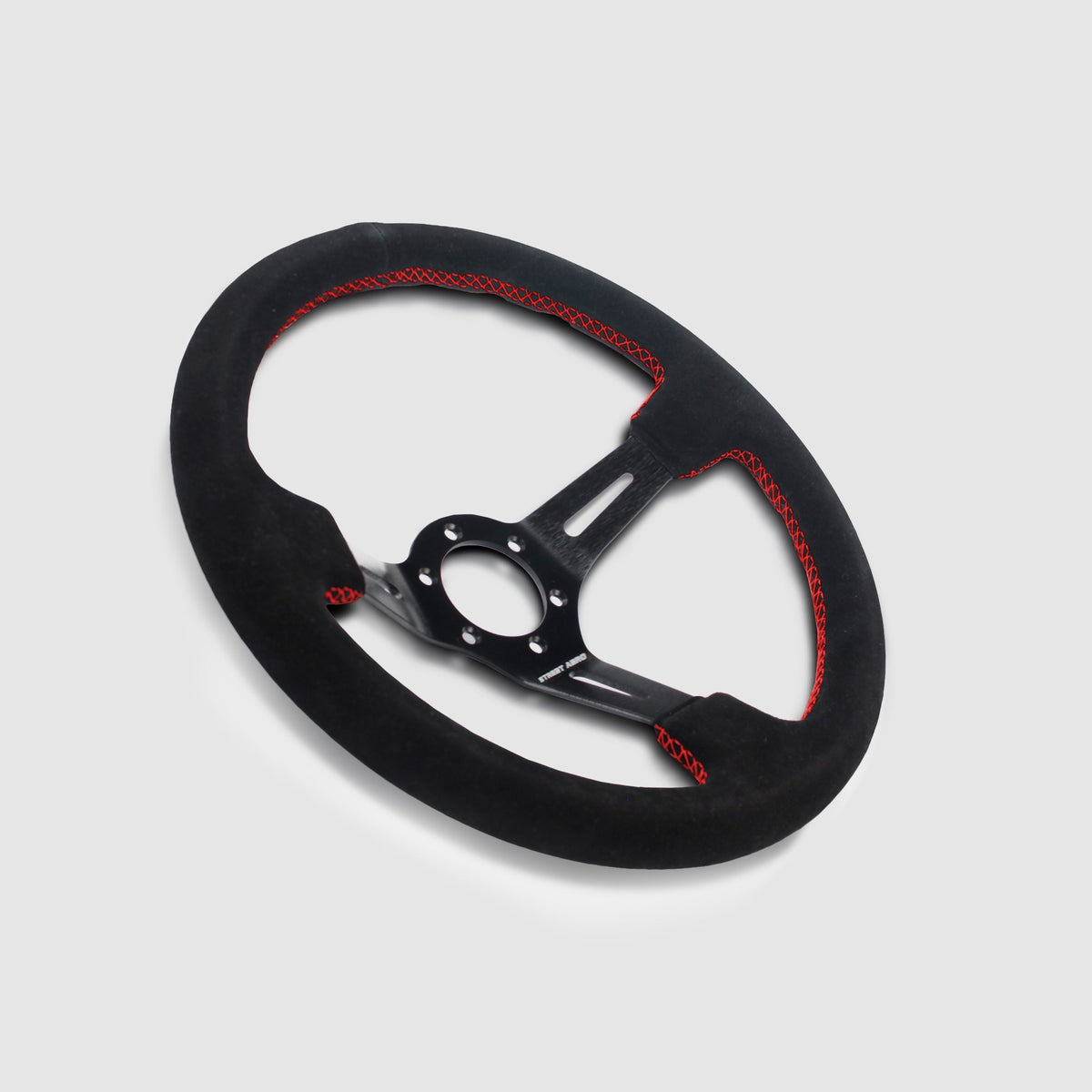 Suede Brushed Aluminum Steering Wheel - Red Stitched Interior Accessories