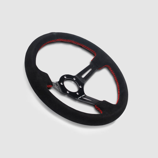 Suede Brushed Aluminum Steering Wheel - Red Stitched Interior Accessories