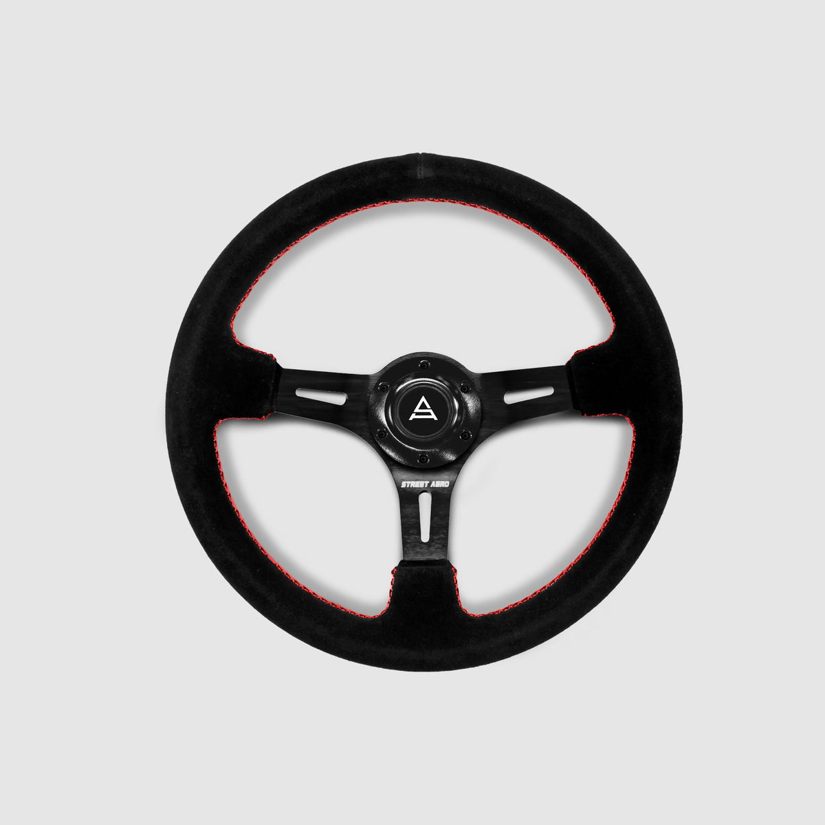 Suede Brushed Aluminum Steering Wheel - Red Stitched Interior Accessories